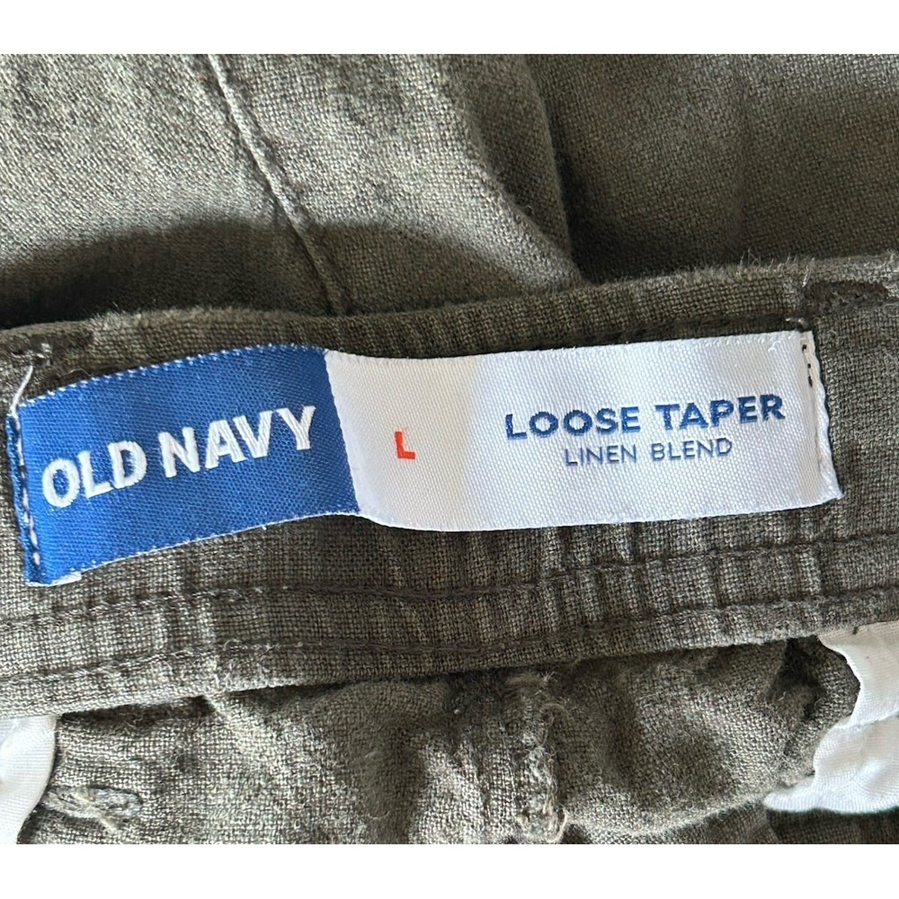 Old Navy Men's Loose Taper Linen Blend Pants Green Size L Drawstring Casual - Picture 4 of 5